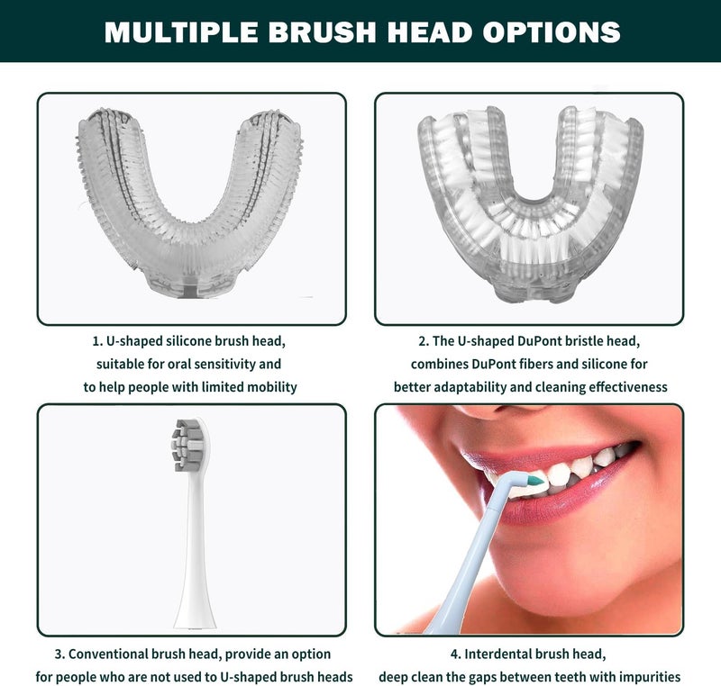 Sunartec 360° U-Shaped Toothbrush for Adults, Suitable for People with Limited Mobility Original Newupgrade Automatic Electric Toothbrushes, Multiple Brush Heads Options,IPX7 Waterproof - Image 4